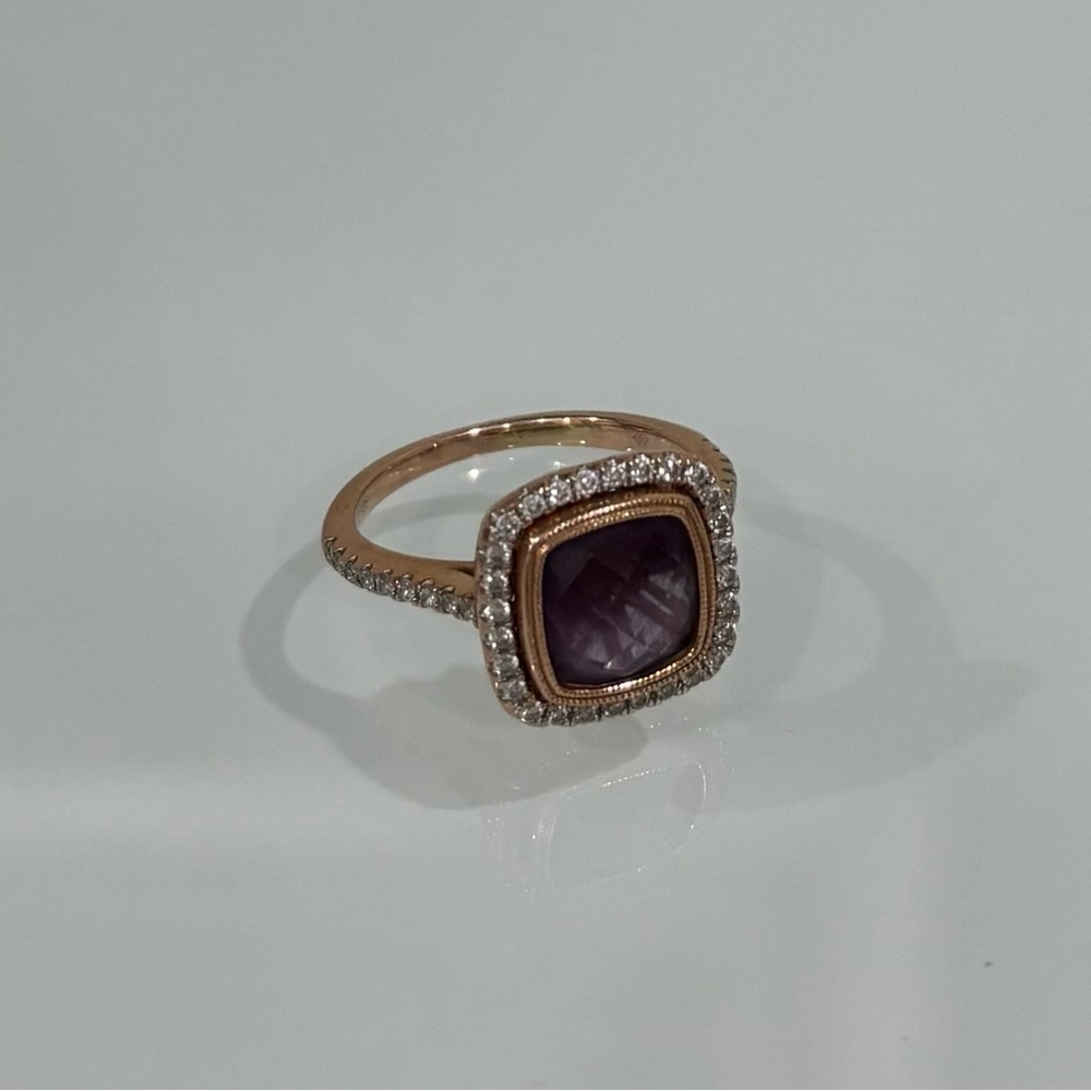 Genuine diamond ring with amethyst gem